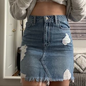high waisted light wash blue denim skirt